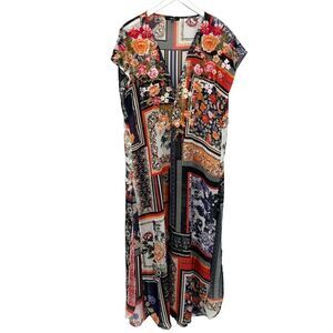 Andree by Unit Duster Maxi Cardigan Top Size Small Floral Long Sheer Embroidered